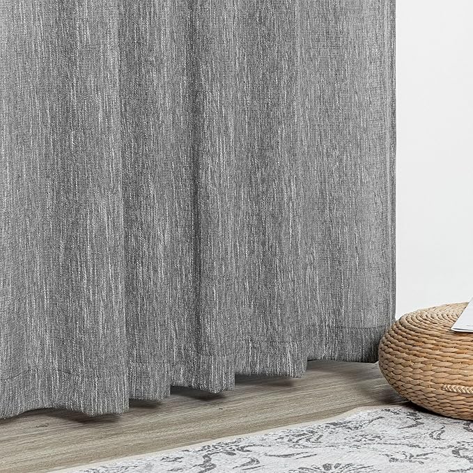 MYSKY HOME Living Room Curtains Semi Sheer Light Filtering Privacy Drapes Linen Look Textured Boho Home Decor, Backdrop Curtain for Parties, 50" x 84", Dark Grey, 2 Panels