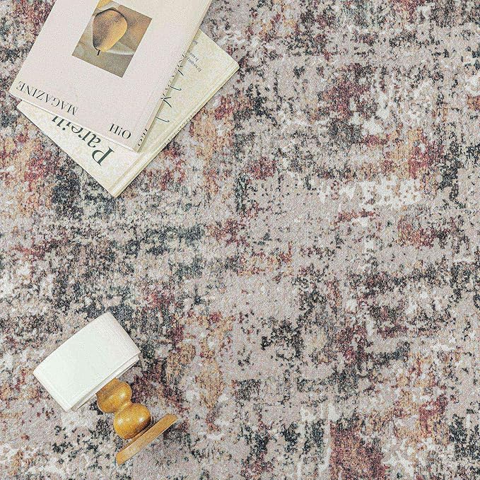 Modern Brown Runner Rug 2x6 Washable Hallway Red Brown Multi Bedroom Carpet Non Slip Kitchen Indoor Accent Neutral Abstract Distressed Throw Rug Dining Laundry Living Room Bathroom