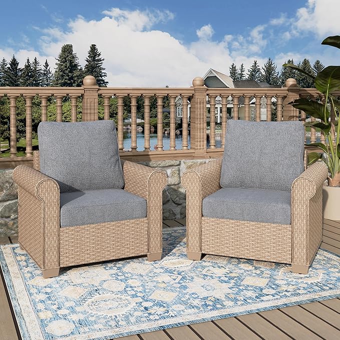 Patio Furniture Set 2 pcs, Wicker Outdoor Patio Furniture, 2 Single Chairs, Rattan Patio Conversation Set for Backyard Deck, Grey
