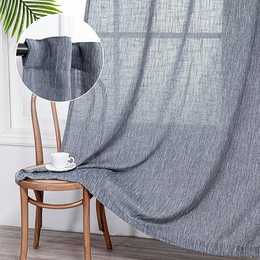 MYSKY HOME Floor Length Bedroom Curtains 90 Inch Long Panels, Boho Curtains Farmhouse for Living Room Sliding Glass Door, Linen Look Texture Light Filtering Rod Pocket, 50" x 90", Dusty Blue, Pack-2