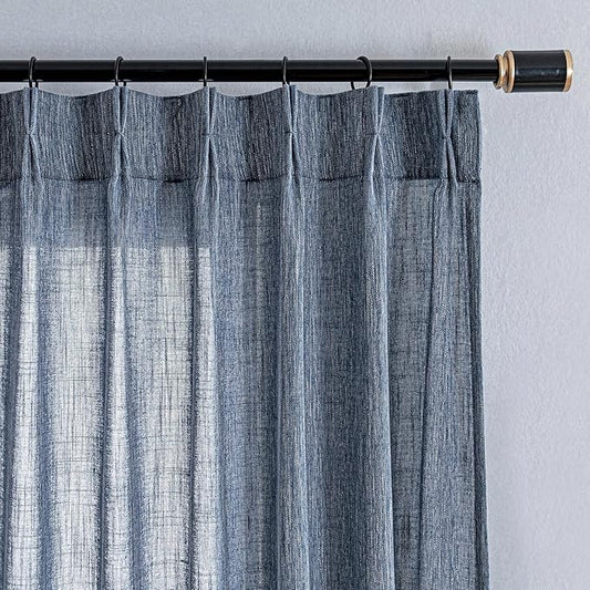 MYSKY HOME Dusty Blue Curtains 90 Inches Long for Sliding Door, Semi Sheer Soft Cotton Window Panels Set for Living Room Pinch Pleated Drapes Country Curtains Back Tab, 40W x 90L, Dusty Blue, Set of 2