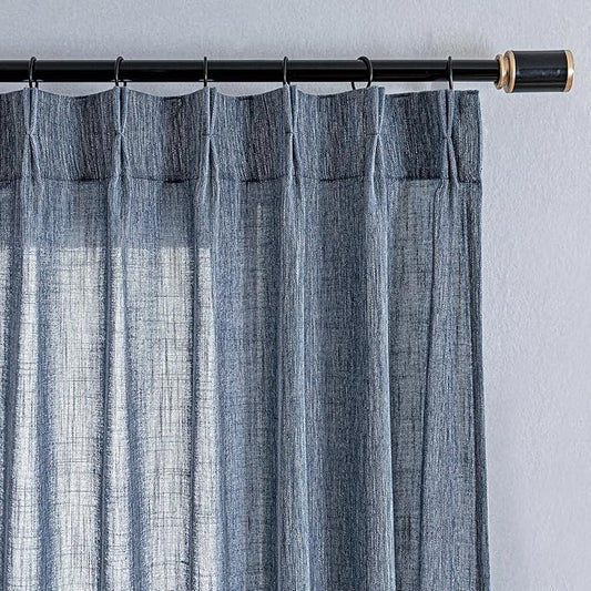 MYSKY HOME Blue Curtains 96 Inches Long for Sliding Door, Semi Sheer Soft Cotton Window Panels Set for Living Room Pinch Pleated Drapes Country Curtains Back Tab, 40W x 96L, Dusty Blue, Set of 2