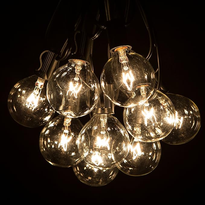 Hometown Evolution, Inc. 100 Foot Outdoor String Lights - 105 G50 Clear 2" Bulbs (5 Extra) - Black Wire - Globe String Lights for Patio, Backyard, Deck, Bistro, Cafe, and Party Lighting