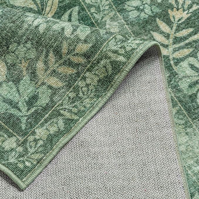 5x7 Area Rug Green Washable Vintage Distressed Living Room Carpet Large Bedroom Indoor Medallion Floral Non Slip Retro Throw Floor Mat for Office Dining Room Kitchen Bathroom
