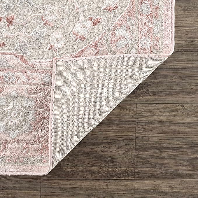 Blush & Light Pink Collection Zora Bohemian Oriental Medallion Runner Rug - Traditional Floral Carpet for Hallway, Kitchen - Blush, Pale Pink, Cream - 2'7" x 10' Runner