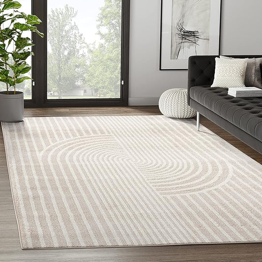 Abani Area Rug for Living Room -Nuevo 4' x 6' Beige Arch Pattern Area Rug, Soft and Durable Living Room Rug, Stain and Fade Resistant, Chic Modern Design, Pet & Kid Friendly