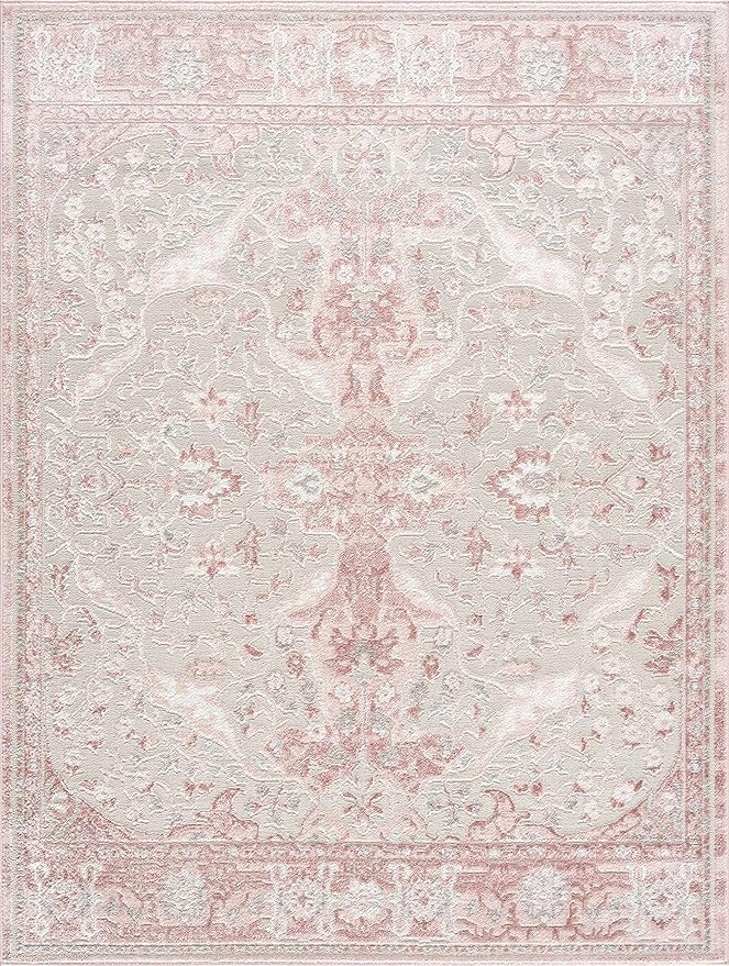 Blush & Light Pink Collection Zora Bohemian Oriental Medallion Runner Rug - Traditional Floral Carpet for Hallway, Kitchen - Blush, Pale Pink, Cream - 2'7" x 10' Runner