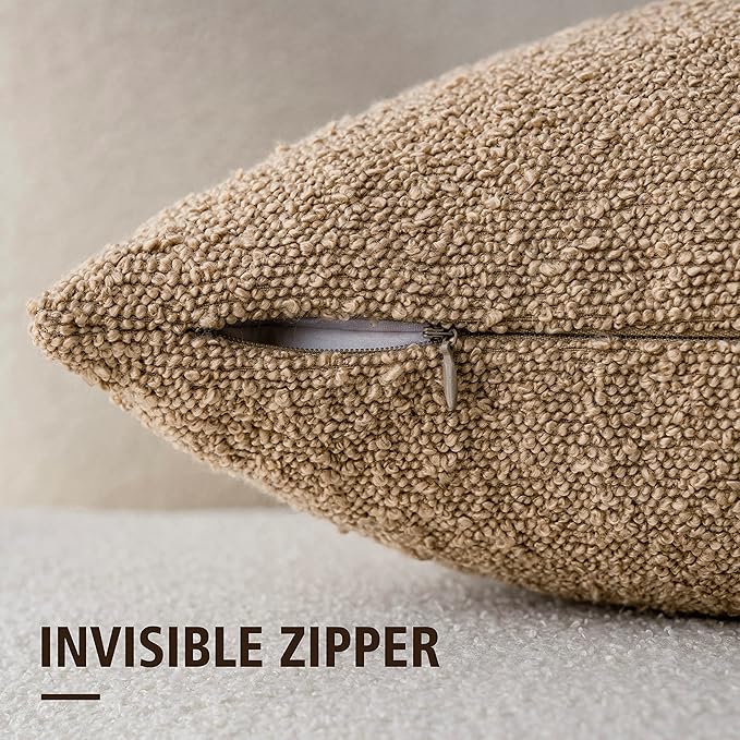 Foindtower Pack of 2 Textured Boucle Throw Pillow Covers Accent Solid Pillow Cases Cozy Soft Decorative Couch Cushion Case for Chair Sofa Bedroom Living Room Home Decor, 18 x 18 Inch,Camel