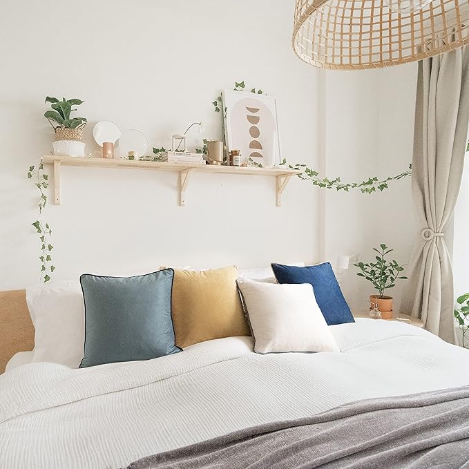 MONDAY MOOSE Decorative Throw Pillow Covers Cushion Cases, Set of 4 Soft Velvet Modern Double-Sided Designs, Mix and Match for Home Decor, Pillow Inserts Not Included (20x20 inch, Blue/Beige)